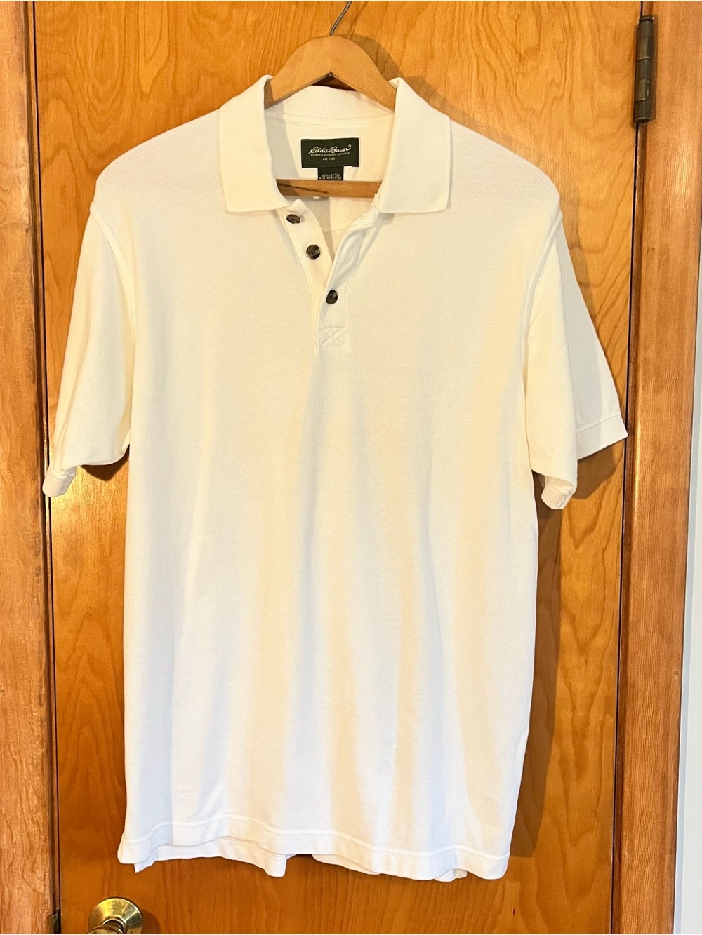 Eddie Bauer Mens M Polo Shirt White Short Sleeve Golf Casual Cotton Textured